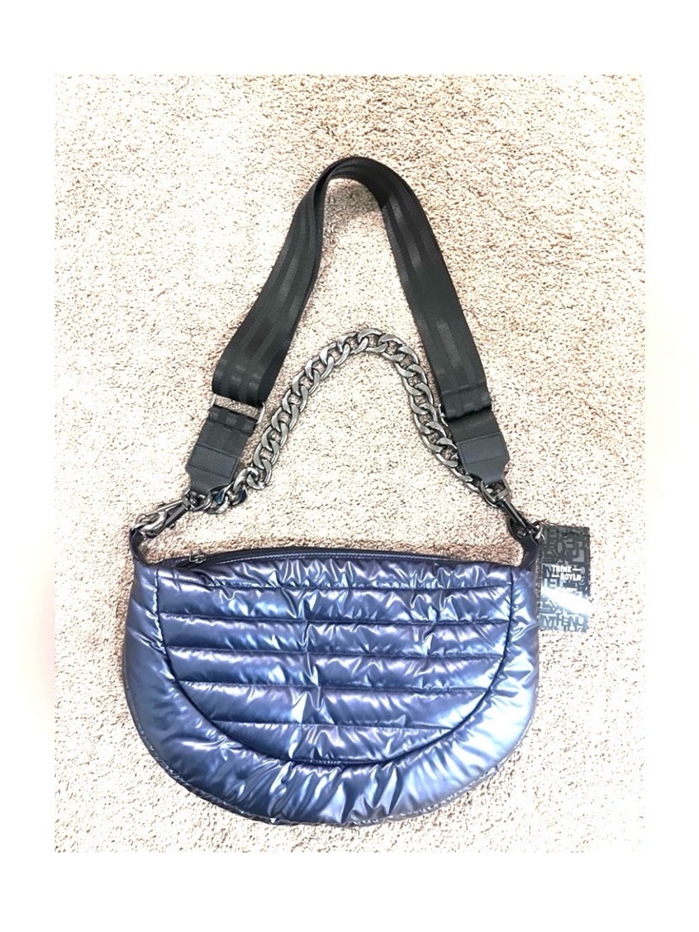 NWT THINK ROYLN MetallicPearl midnight Elton Hobo Quilted large Shoulder Bag New